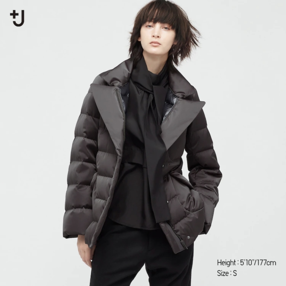 NWT Uniqlo x J+ black puffer with unique blazer collar